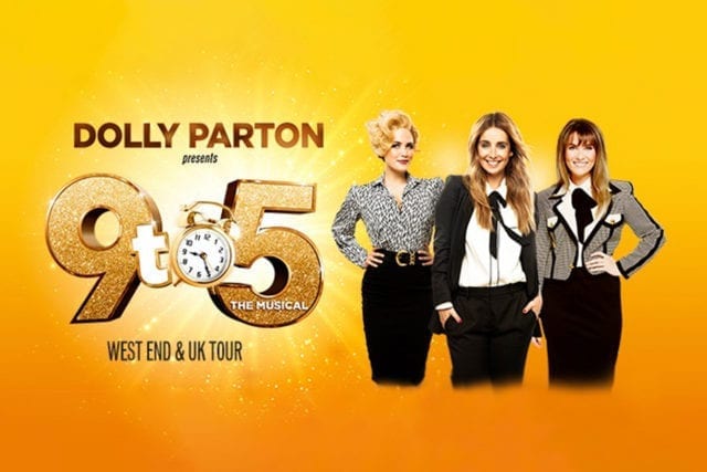 9 To 5 The Musical banner image featuring 2021 cast, Louise Redknapp