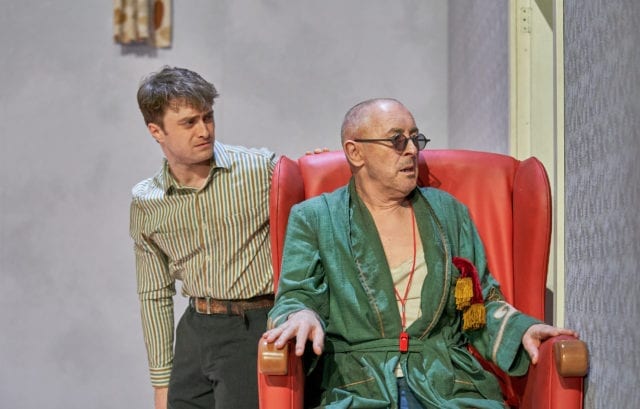 Alan Cumming Hamm and Daniel Radcliffe, Endgame at The Old Vic. Photo by Manuel Harlan.