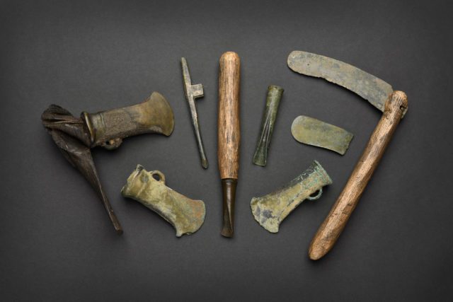 Agricultural tools from the Havering Hoard and the Museum of London’s permanent collection and the Layton Collectio