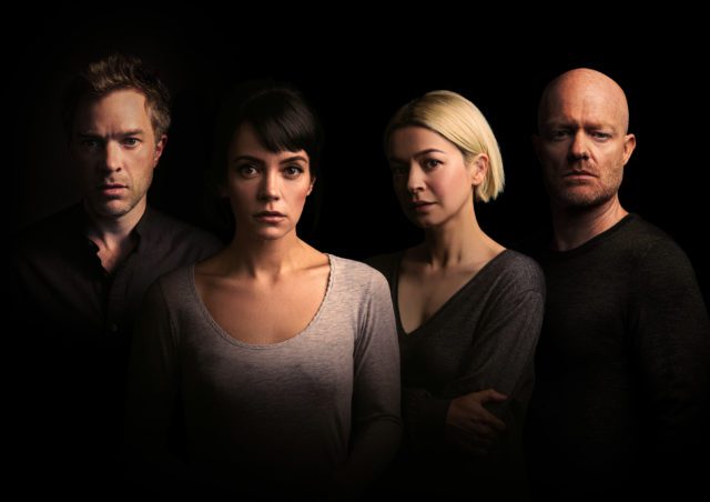 The cast of 2:22 A Ghost Story, at the Noel Coward Theatre until 16 October 2021.