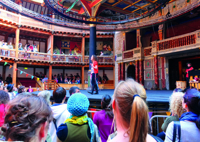 LONDON-MAY 29:Visitors at The Shakespeare's Globe May 29,2011 in London.Opened to the public in 1997,this building is a reconstruction of The Globe where Shakespeare presented many of his plays