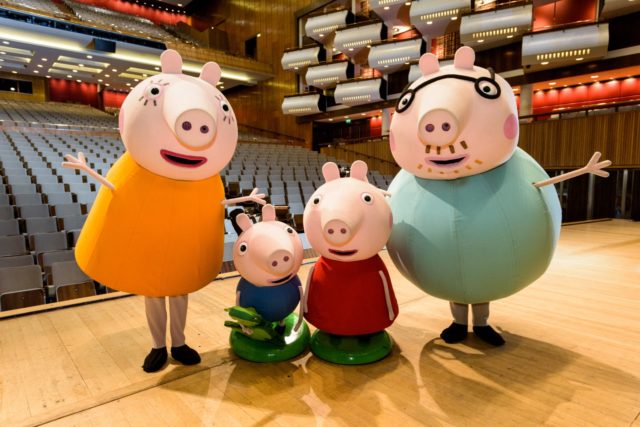 The characters from Peppa Pig on the Royal Festival Hall stage