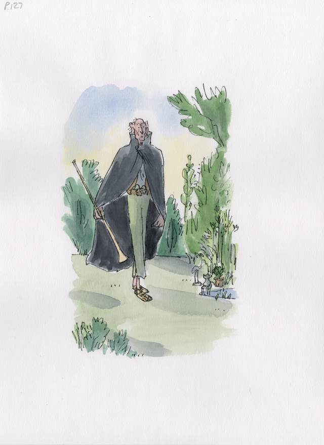 The BFG in Buckingham Palace Garden from The BFG colour edition, Puffin Books 2015 © Quentin Blake