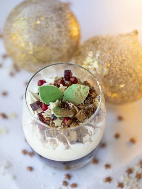 Comice pear and mulled wine trifle. Image courtesy of Soho Communications