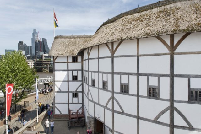 The Globe Theatre was built in 1599 at Southwark, close to the south bank of the Thames, by Shakespeare's playing company, the Lord Chamberlain's Men. It was destroyed by fire on 29 June 1613. 