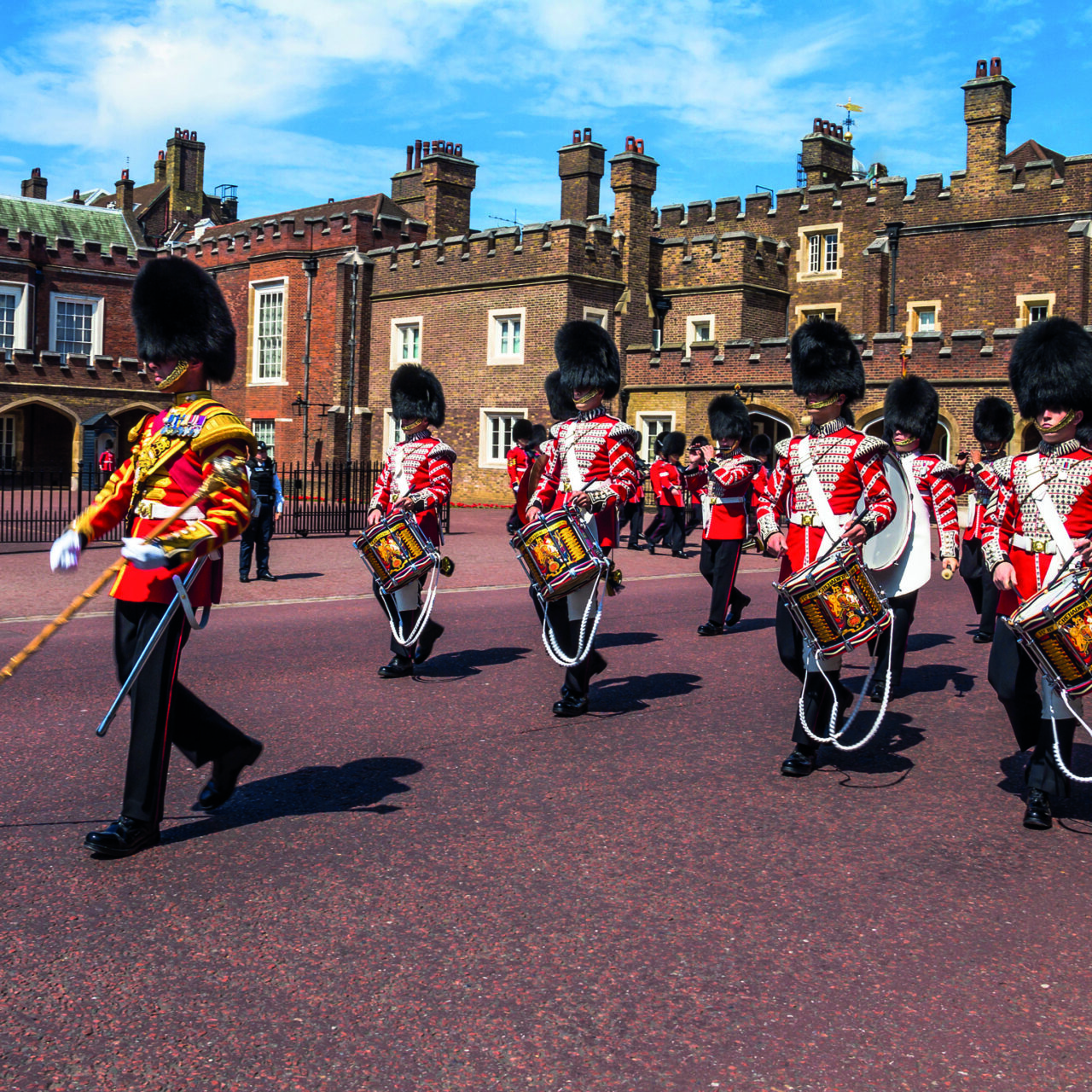 Guards marching outside St James's Palace